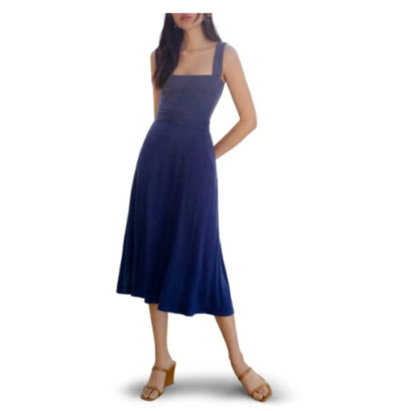 Reformation Fit & Flare Tie Front Jersey Midi Dres - Picture 2 of 10